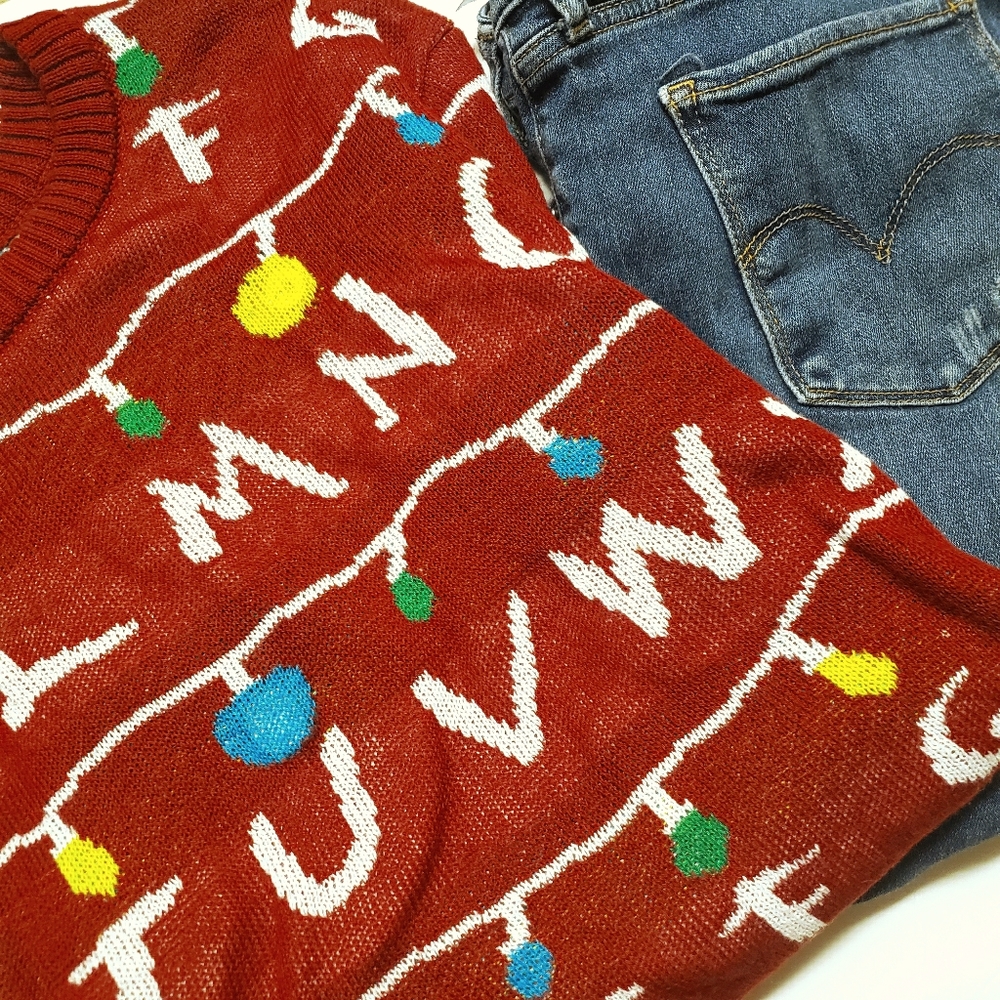 Stranger Things Ugly Christmas Sweater, real light